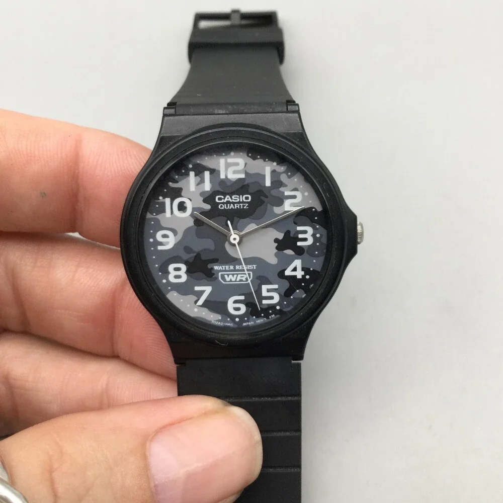 Casio MQ-24 Mens Watch 34mm Black Camo Dial Black Resin Water Resist New Battery